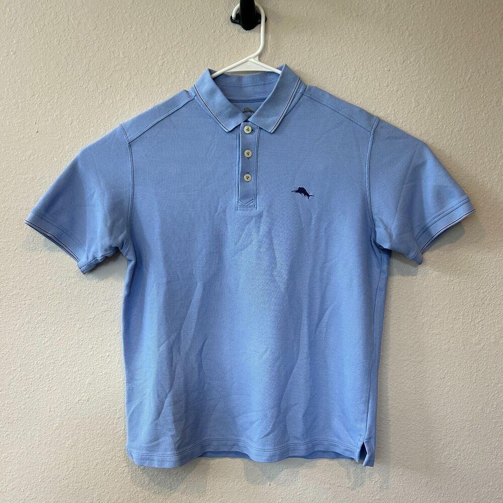 Tommy Bahama Polo Shirt Mens MEDIUM Blue Short Sleeve Supima Cotton Marlin